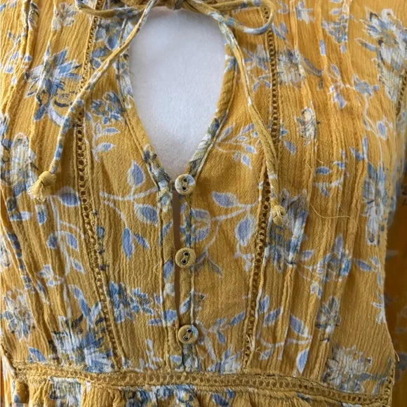 American Rag Yellow Floral Long Sleeve Blouse Size L - Picture 4 of 14